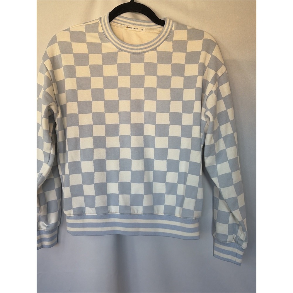 Marine Layer Anytime Blue & White Checkerboard Sweatshirt Womens‎ XS Pullover